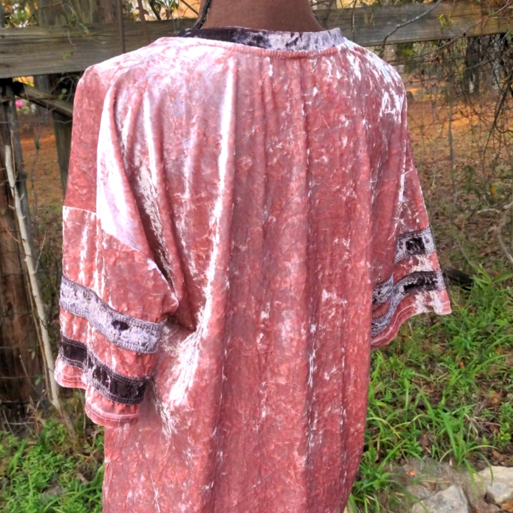 POL Pink Rose & Brown Crushed Velvet Crew Neck Short Sleeve Jersey-Style Top - Picture 8 of 13